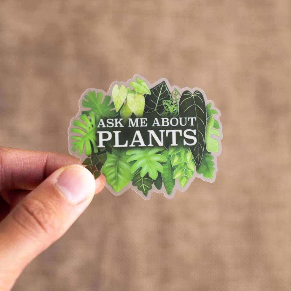 Vinyl sticker (transparent) - Ask me about plants