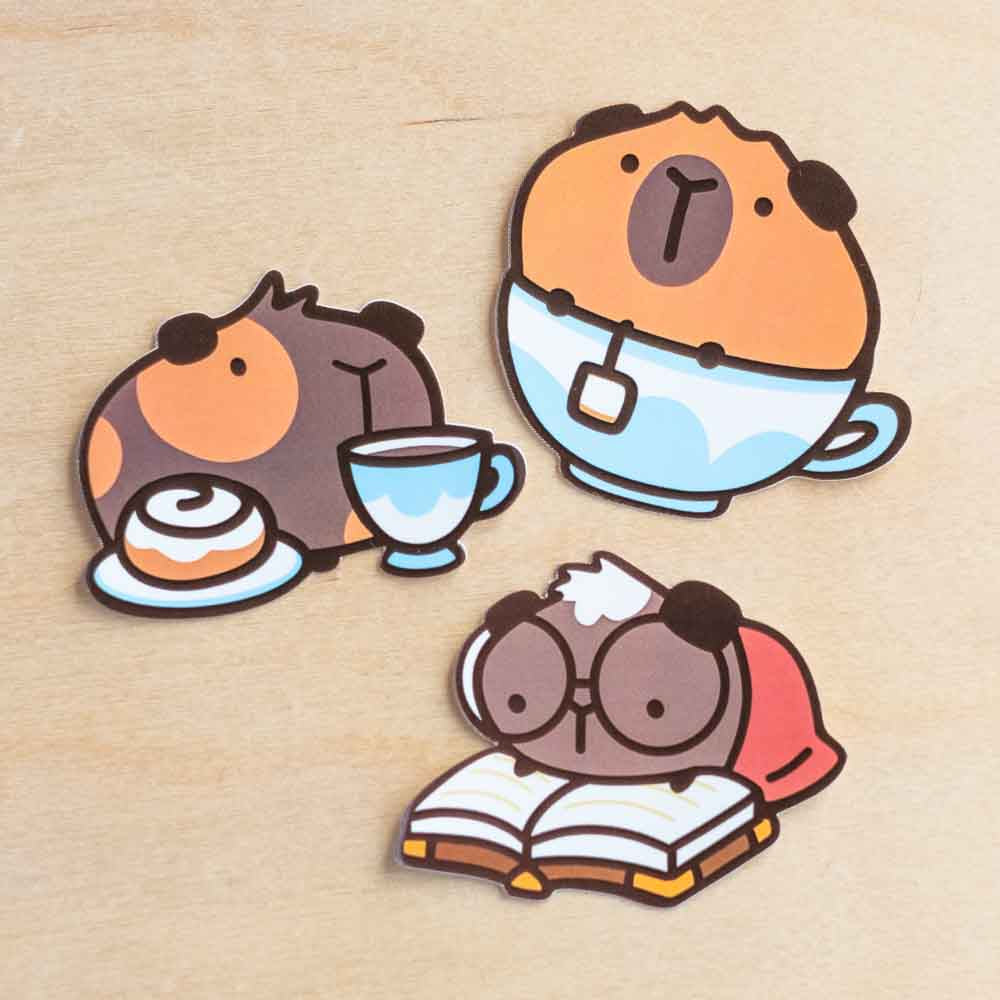Vinyl stickers - Set of 3 cozy caffeine piggies