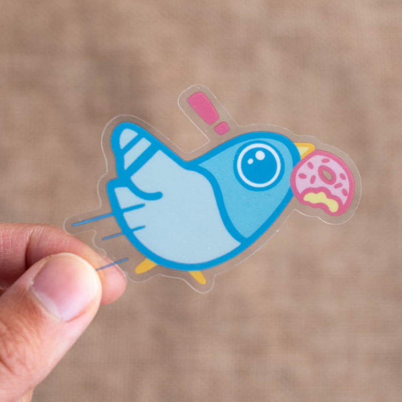 Vinyl sticker (transparent) - PP the Pigeon, stolen donut