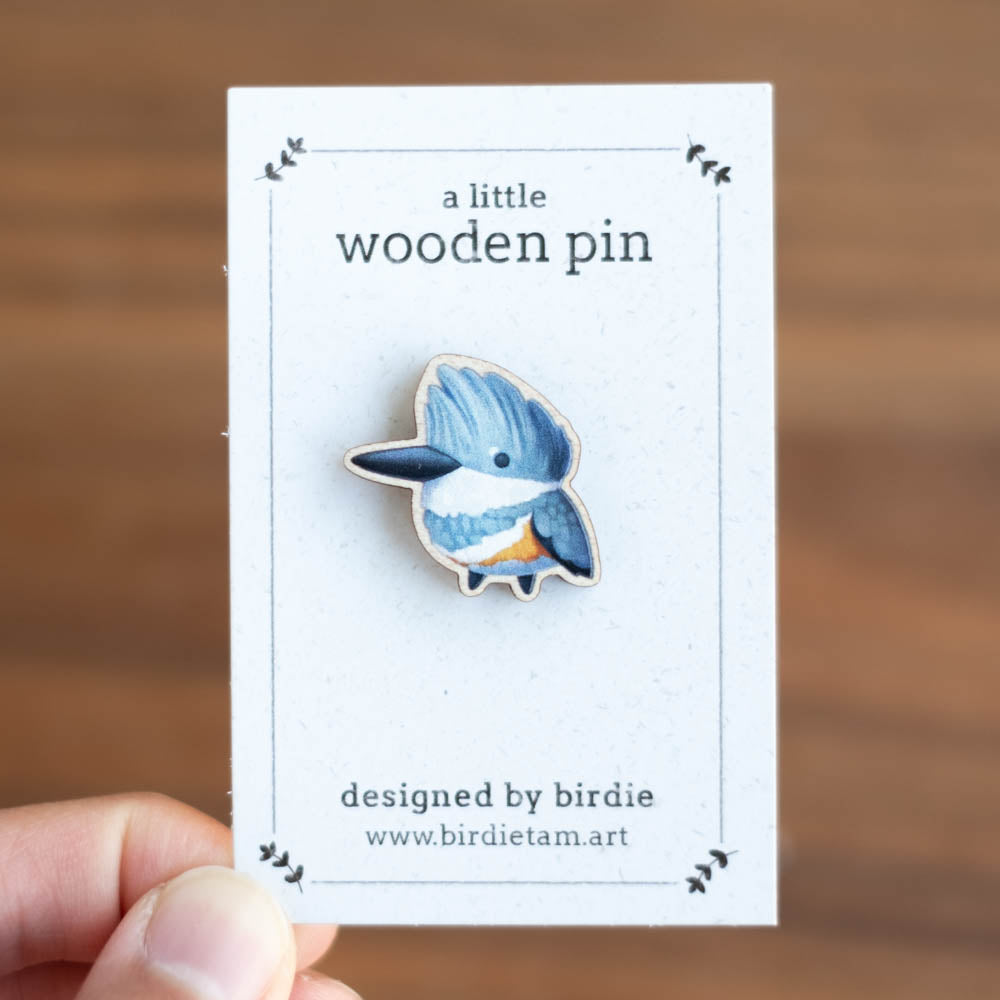 Wooden pin - Belted Kingfisher