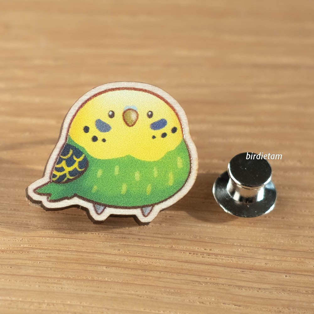 Wooden pin - Budgie (green)