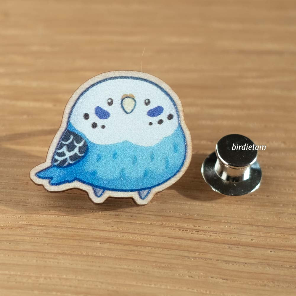 Wooden pin - Budgie (blue)