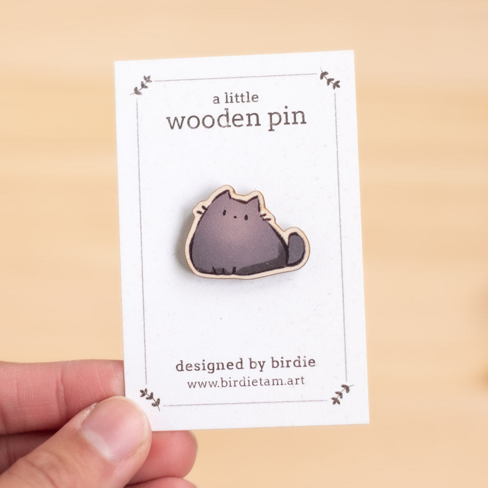 Wooden pin - Chonky cat, black