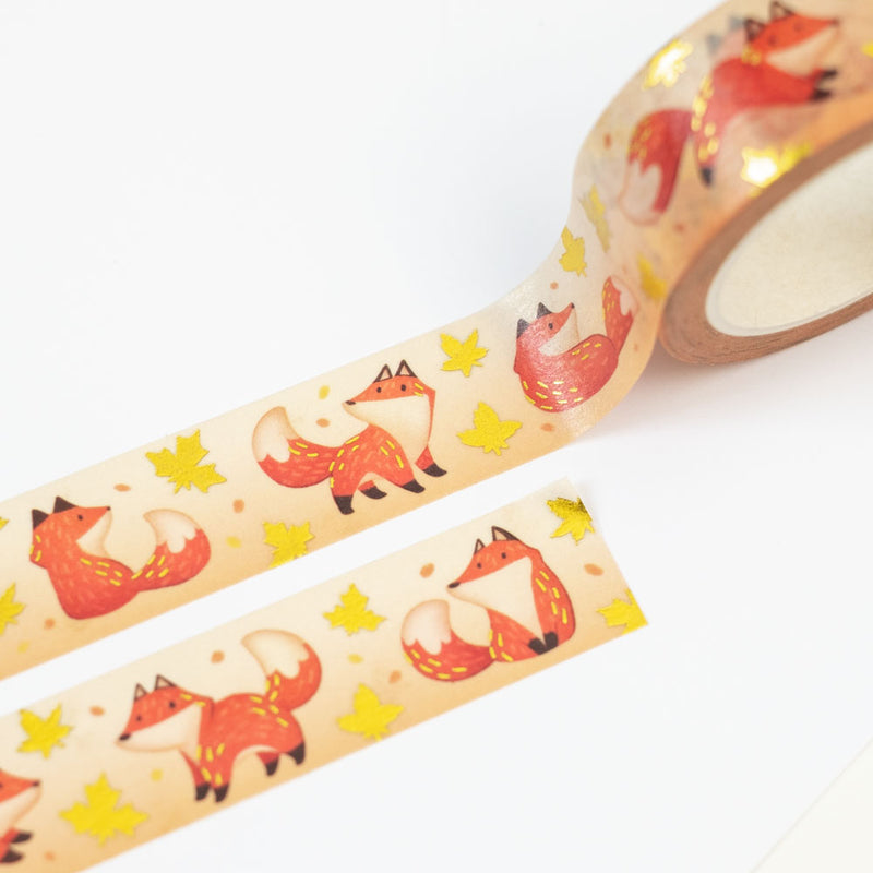 Washi tape (gold foil) - Frolicking foxes