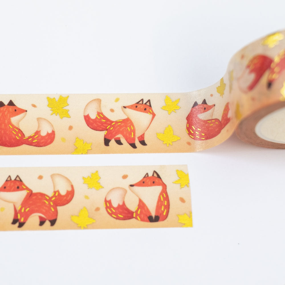 Washi tape (gold foil) - Frolicking foxes