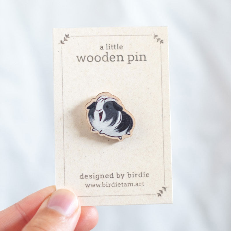 Wooden pin - Guinea pig, black & white