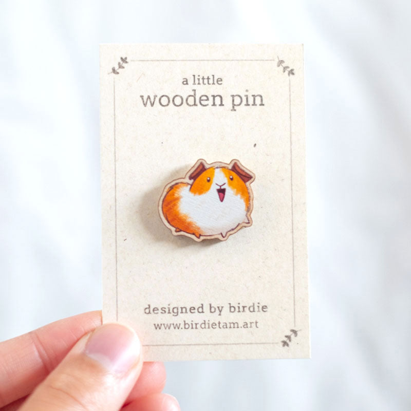 Wooden pin - Guinea pig, brown & white