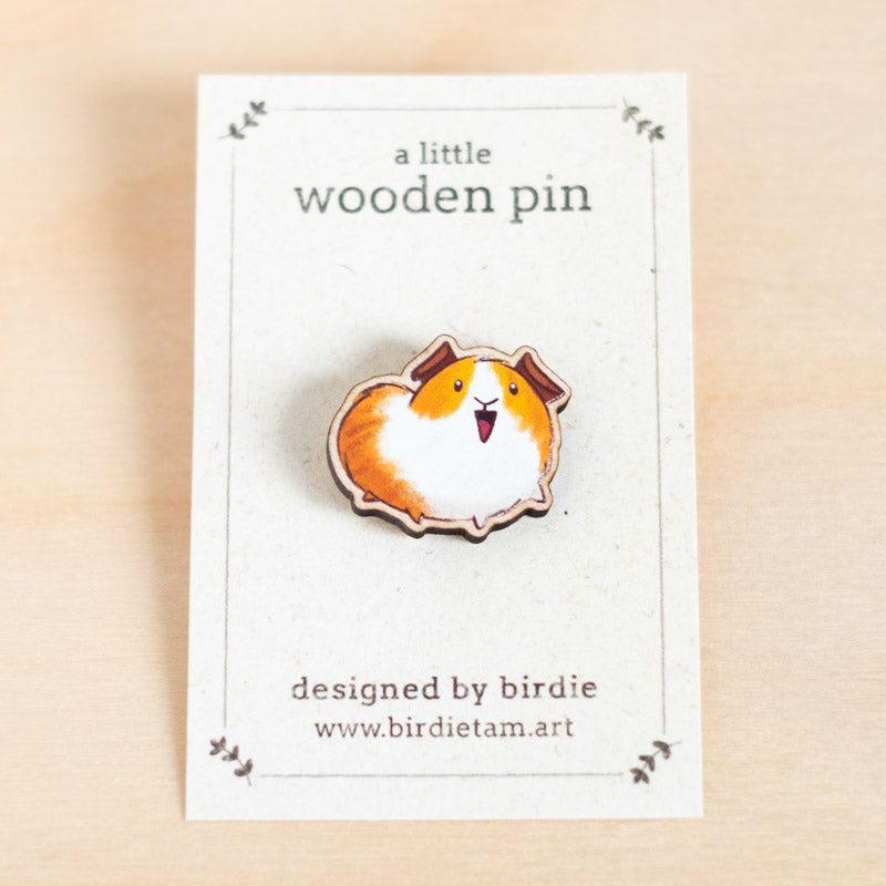 Wooden pin - Guinea pig, brown & white