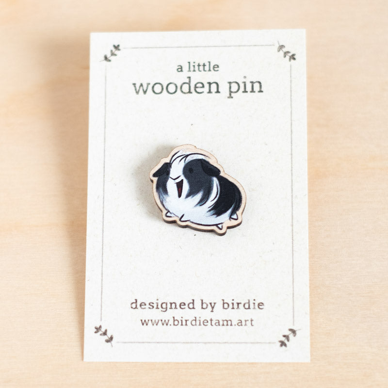 Wooden pin - Guinea pig, black & white