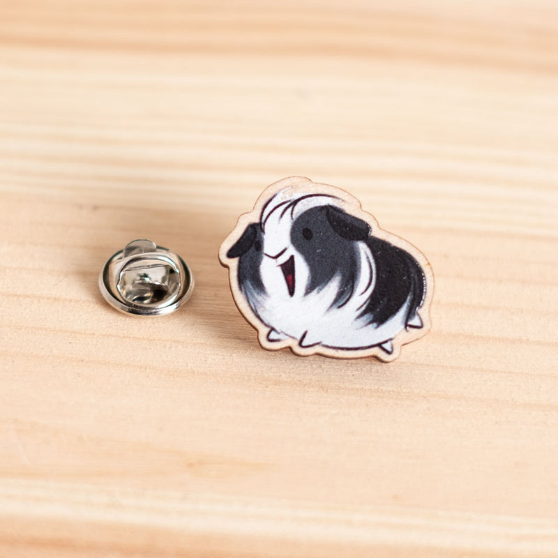 Wooden pin - Guinea pig, black & white