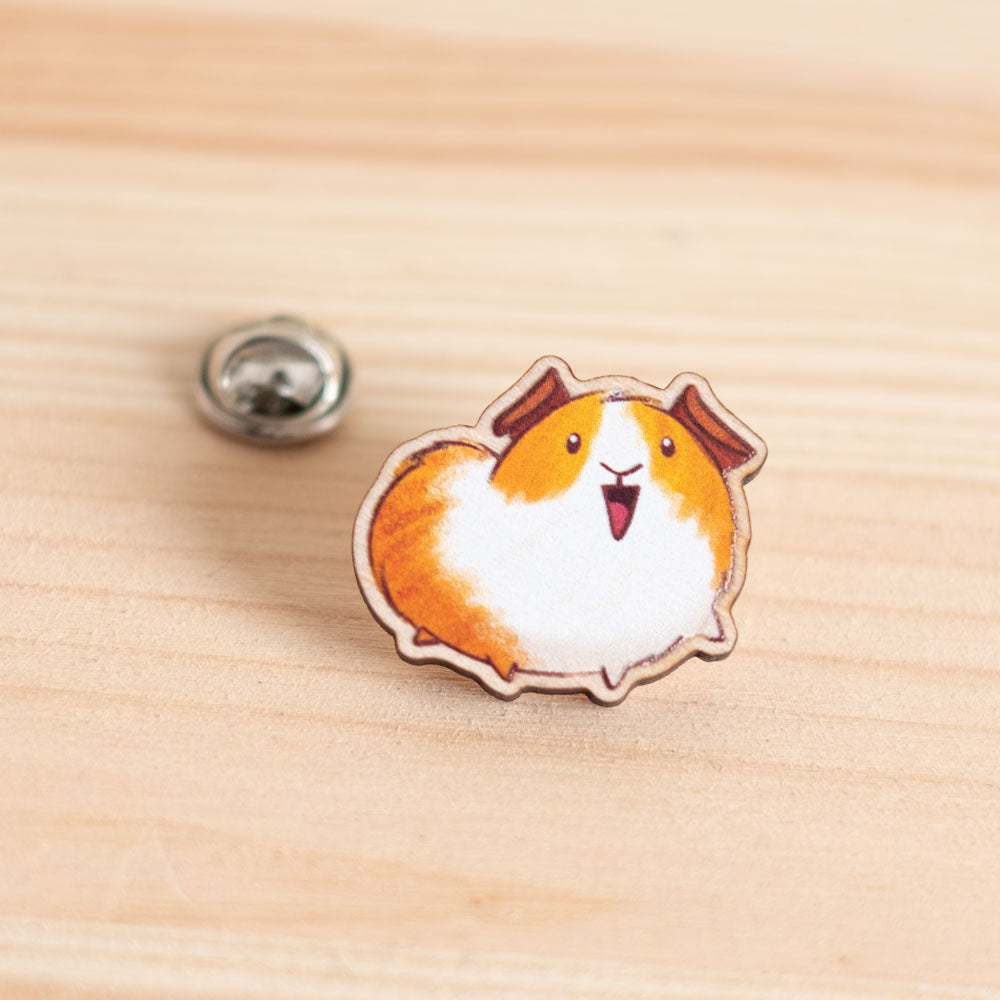 Wooden pin - Guinea pig, brown & white