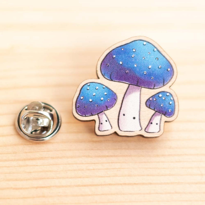 Wooden pin - Mushroom (cerulean)