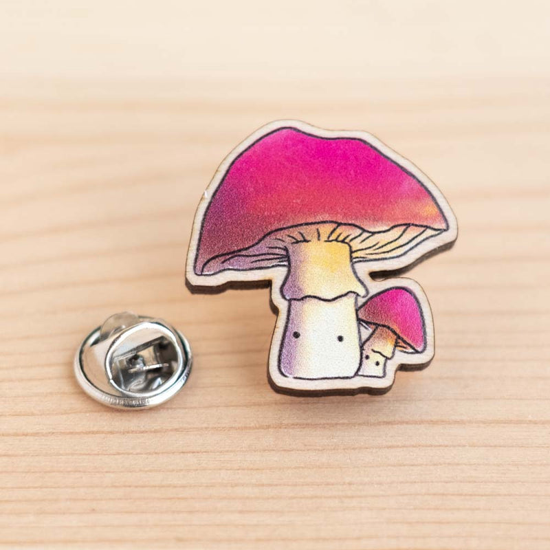 Wooden pin - Mushroom (fuschia)