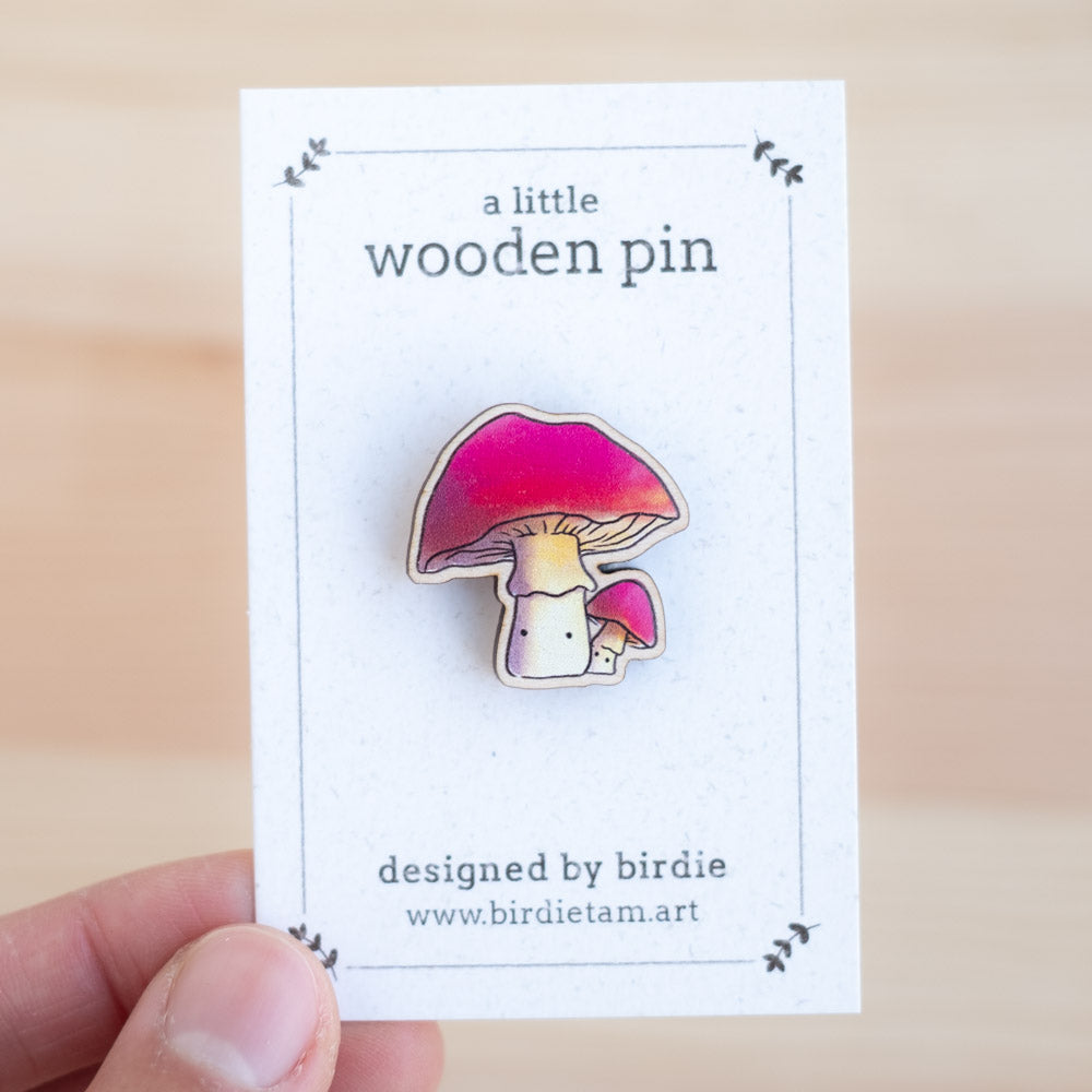 Wooden pin - Mushroom (fuschia)