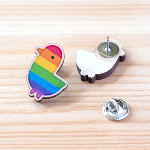 Wooden pin - Pride bird, 100% profits donated