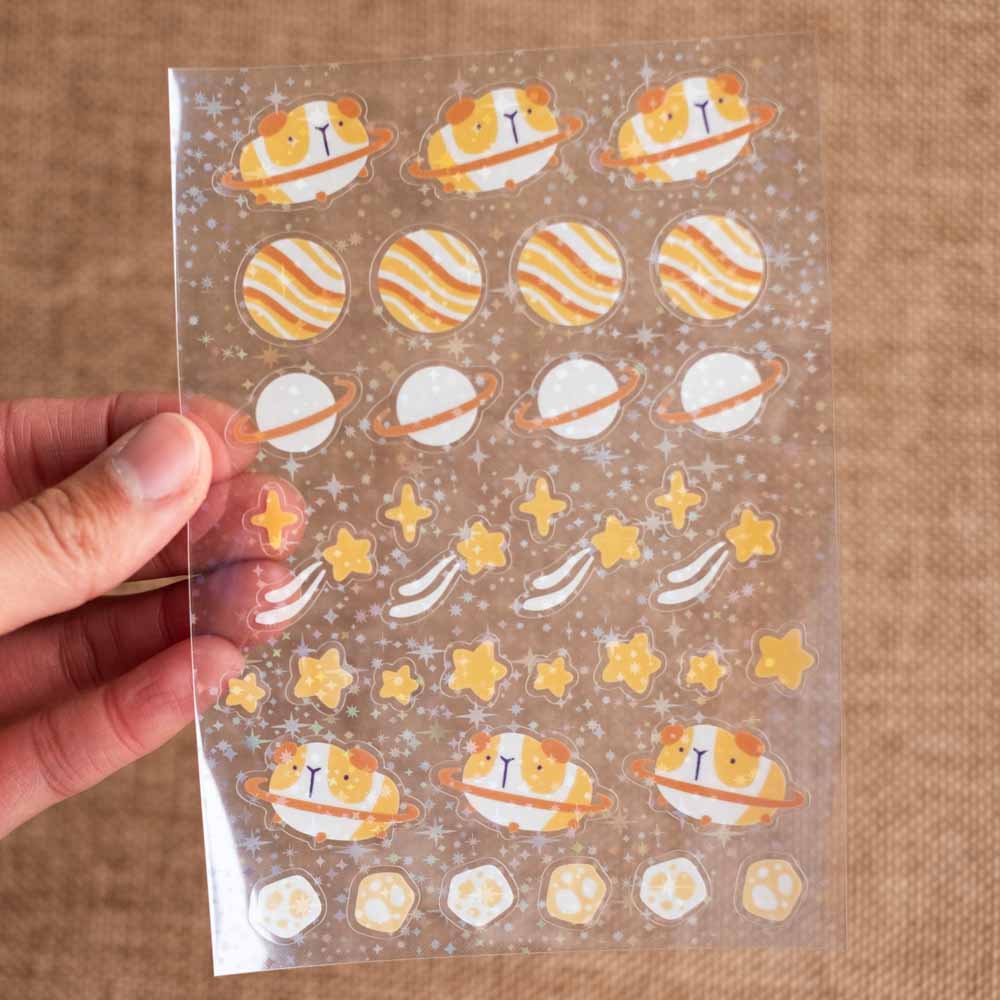 Sticker sheet - Guinea pig space (clear holographic)